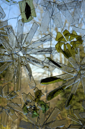 hanging recycled glass construction